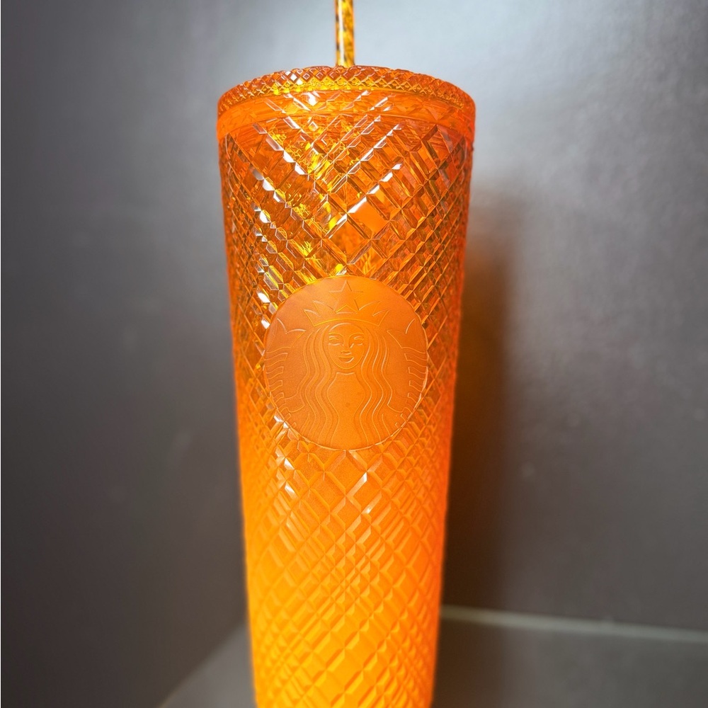 Starbucks Translucent Orange Diamond-Pattern Tumbler with Straw